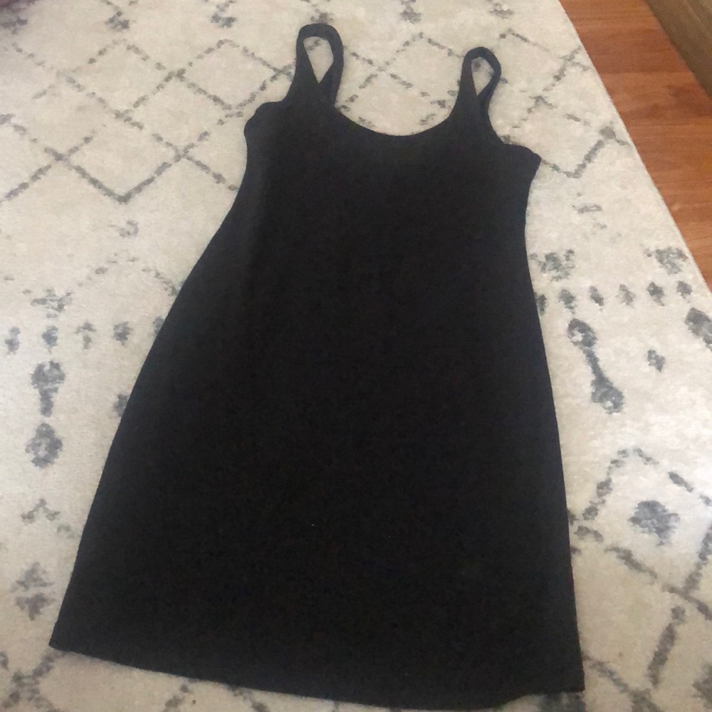 XS PINK SOLID BLACK TANK DRESS